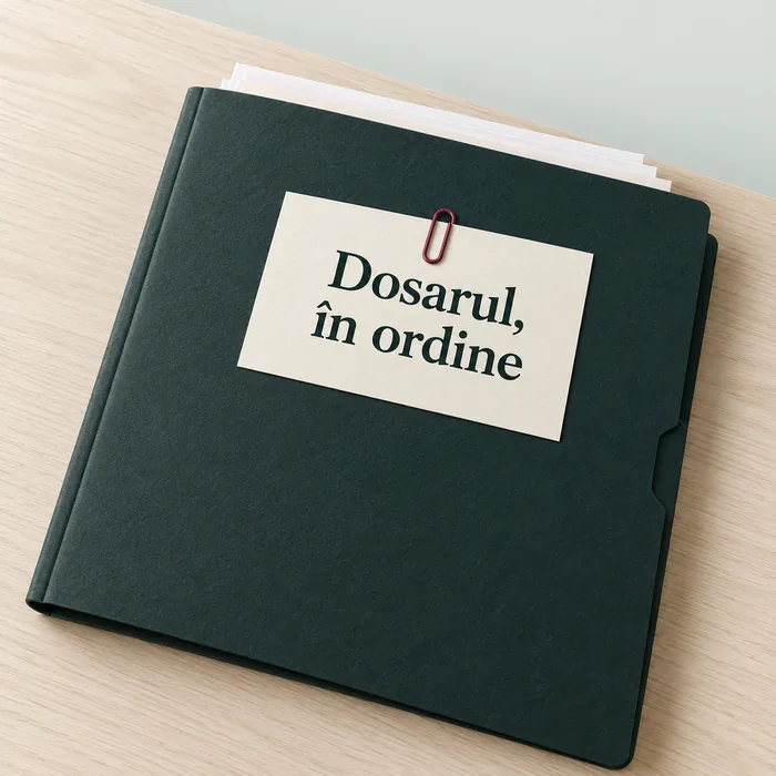 Dosarul, în ordine: un dosar verde cu foi care ies deasupra