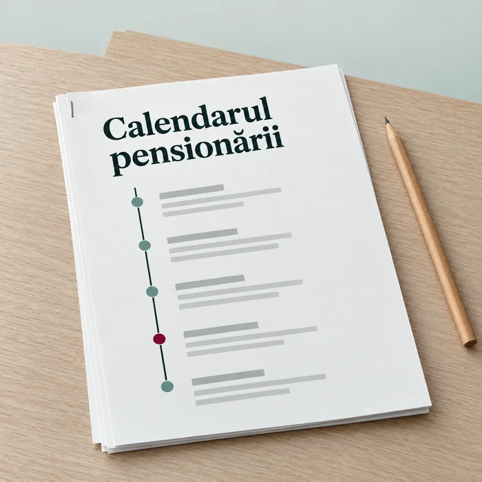Foile agrafate „Calendarul pensionării”, cu o axă a timpului