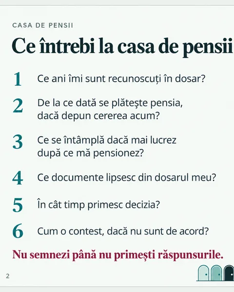 Fișa „Ce întrebi la casa de pensii”, cu șase întrebări