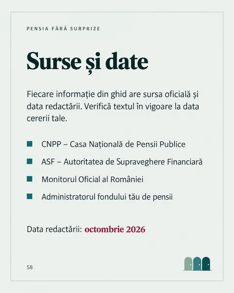 Pagina „Surse și date”, cu sursele oficiale și data redactării